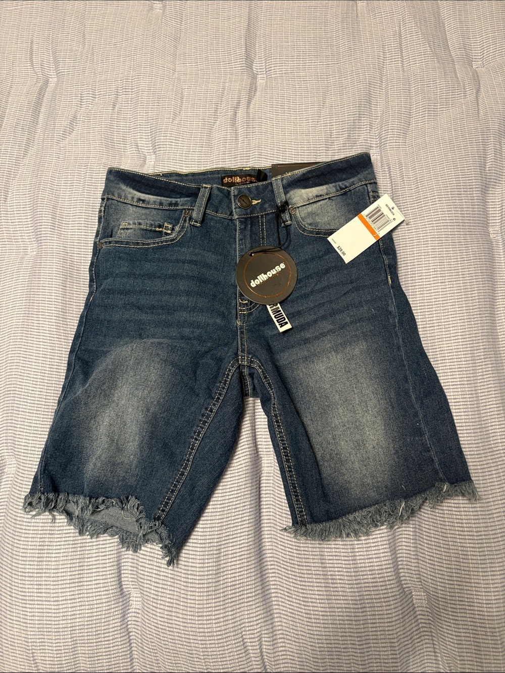 Dollhouse Blue Distressed Frayed Hem Denim Bermuda Shorts